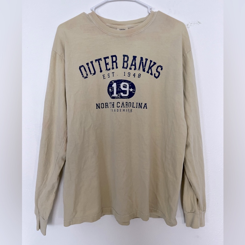 VINTAGE Outer Banks Comfort Colors Tan/Cream Colored Long Sleeve Shirt
